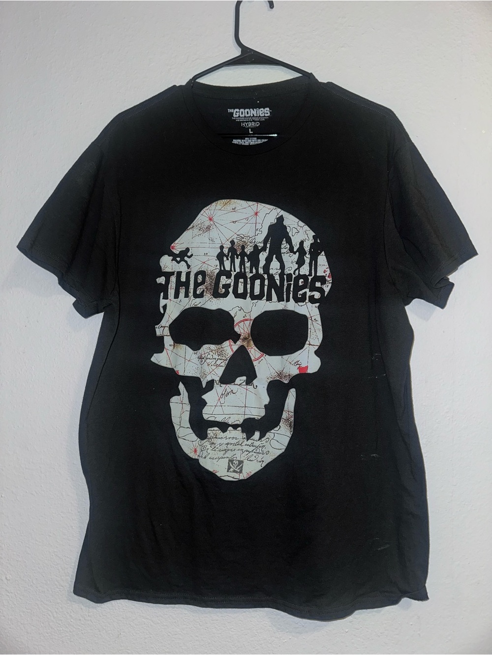 Hybrid Apparel Black Tee with White and Red Map Skull Graphic